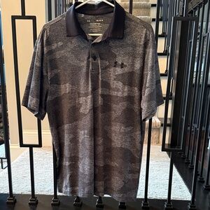 LG Under Armour The Playoff Men's Black and Gray Camo Polo Shirt
